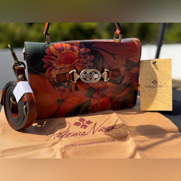 NWT Patricia Nash Porcili Vibrant Floral leather Top handle bag &crossbody strap - Picture 4 of 11